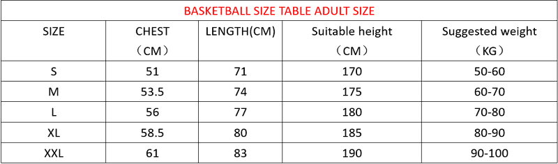 SIZE TABLE